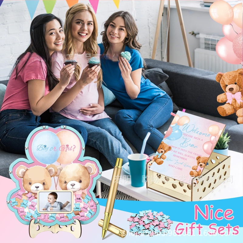 Βιβλίο επισκεπτών πάρτυ απόκρυψης φύλου με θεματικό αρκούδας πλαίσιο φωτογραφίας υπερήχων πεταλούδας – Boxwood, εκτύπωση