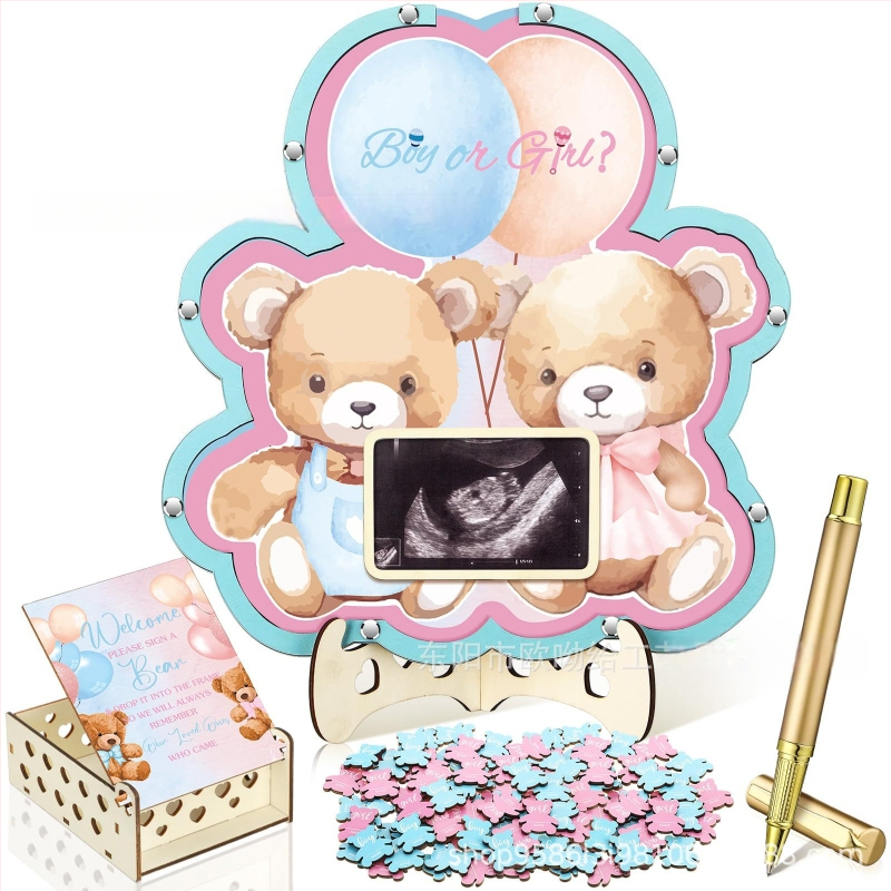 Βιβλίο επισκεπτών πάρτυ απόκρυψης φύλου με θεματικό αρκούδας πλαίσιο φωτογραφίας υπερήχων πεταλούδας – Boxwood, εκτύπωση