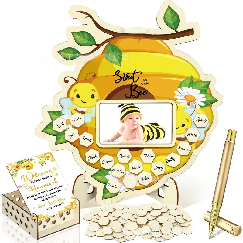 Βιβλίο επισκεπτών πάρτυ απόκρυψης φύλου με θεματικό αρκούδας πλαίσιο φωτογραφίας υπερήχων πεταλούδας – Boxwood, εκτύπωση