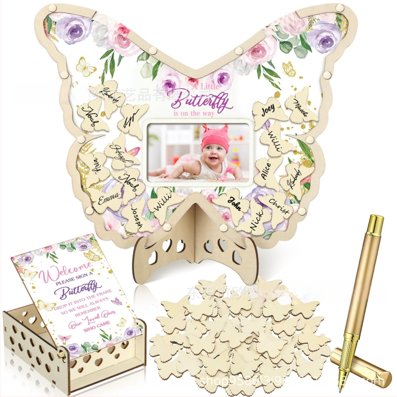 Βιβλίο επισκεπτών πάρτυ απόκρυψης φύλου με θεματικό αρκούδας πλαίσιο φωτογραφίας υπερήχων πεταλούδας – Boxwood, εκτύπωση