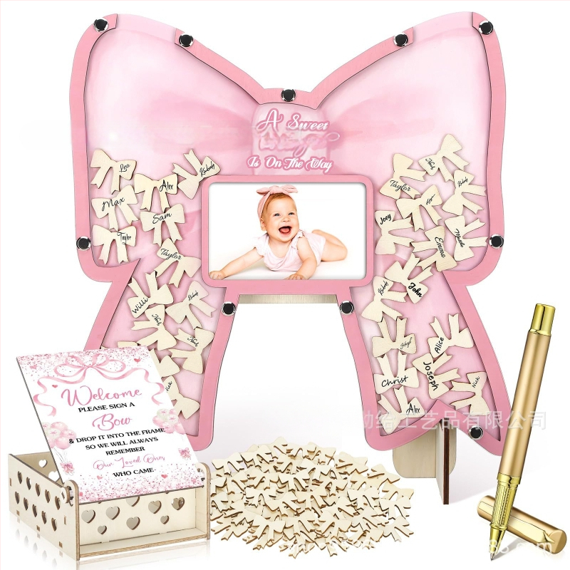 Βιβλίο επισκεπτών πάρτυ απόκρυψης φύλου με θεματικό αρκούδας πλαίσιο φωτογραφίας υπερήχων πεταλούδας – Boxwood, εκτύπωση