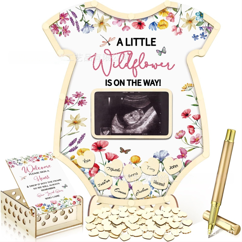 Βιβλίο επισκεπτών πάρτυ απόκρυψης φύλου με θεματικό αρκούδας πλαίσιο φωτογραφίας υπερήχων πεταλούδας – Boxwood, εκτύπωση