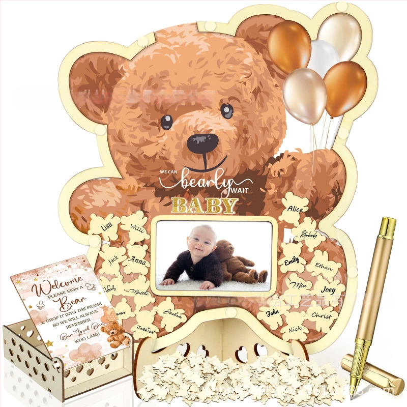 Βιβλίο επισκεπτών πάρτυ απόκρυψης φύλου με θεματικό αρκούδας πλαίσιο φωτογραφίας υπερήχων πεταλούδας – Boxwood, εκτύπωση