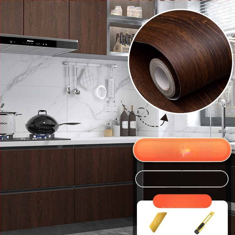 Самозалепващ стикер с дървесен модел за обновяване на мебели, водоустойчив PVC, 1 брой, за спалня (гардероби и шкафове), модел 21951648613