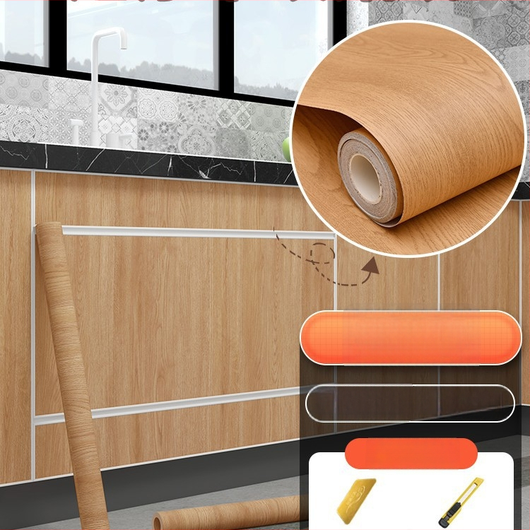 Самозалепващ стикер с дървесен модел за обновяване на мебели, водоустойчив PVC, 1 брой, за спалня (гардероби и шкафове), модел 21951648613