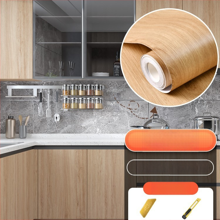 Самозалепващ стикер с дървесен модел за обновяване на мебели, водоустойчив PVC, 1 брой, за спалня (гардероби и шкафове), модел 21951648613