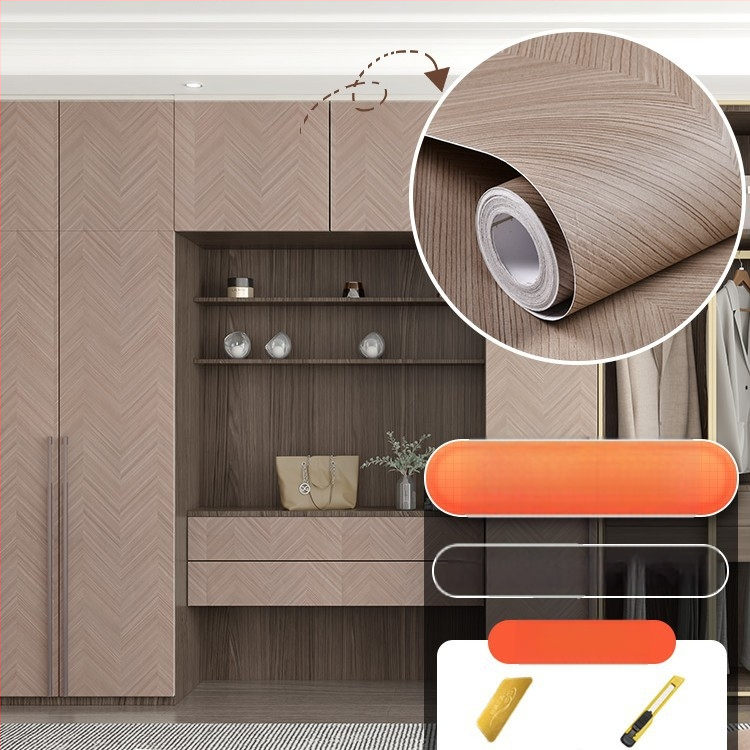 Самозалепващ стикер с дървесен модел за обновяване на мебели, водоустойчив PVC, 1 брой, за спалня (гардероби и шкафове), модел 21951648613
