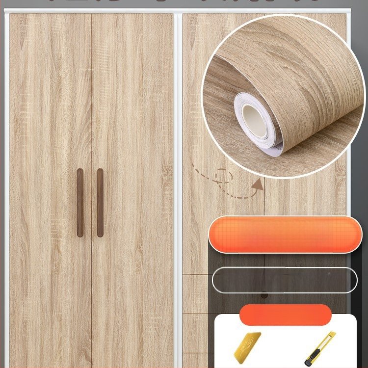 Самозалепващ стикер с дървесен модел за обновяване на мебели, водоустойчив PVC, 1 брой, за спалня (гардероби и шкафове), модел 21951648613
