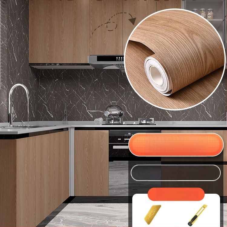 Самозалепващ стикер с дървесен модел за обновяване на мебели, водоустойчив PVC, 1 брой, за спалня (гардероби и шкафове), модел 21951648613