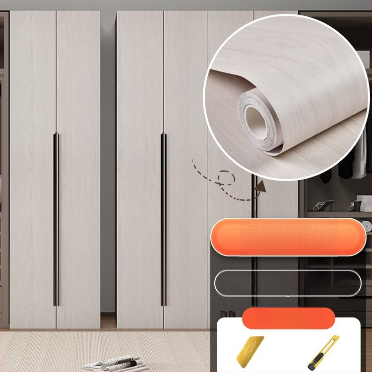 Самозалепващ стикер с дървесен модел за обновяване на мебели, водоустойчив PVC, 1 брой, за спалня (гардероби и шкафове), модел 21951648613