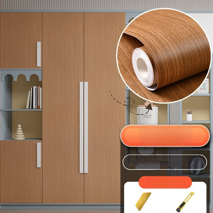 Самозалепващ стикер с дървесен модел за обновяване на мебели, водоустойчив PVC, 1 брой, за спалня (гардероби и шкафове), модел 21951648613