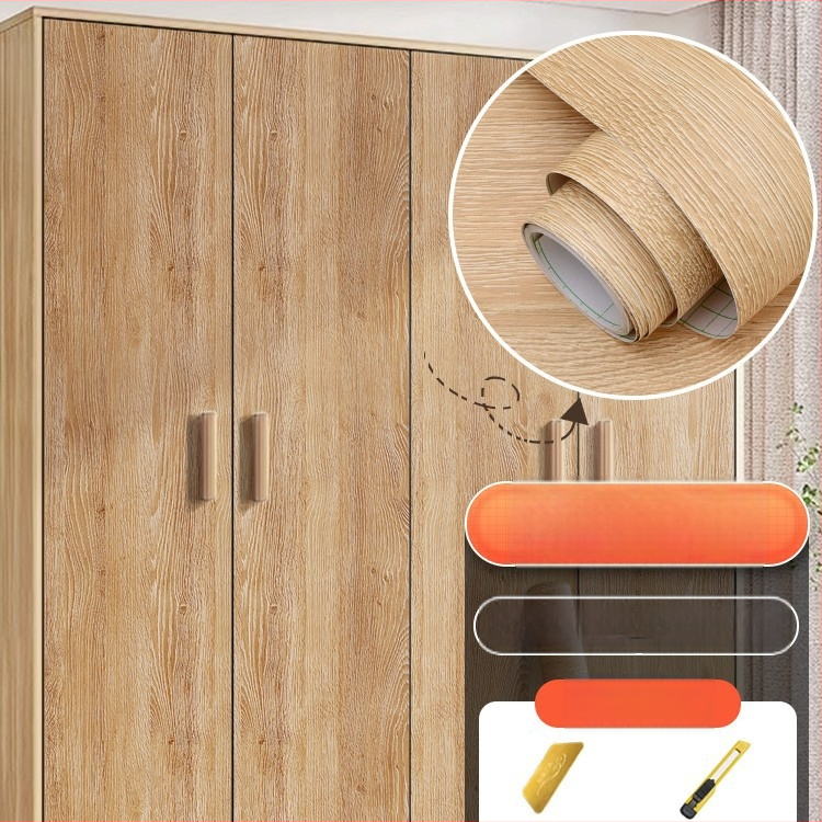 Самозалепващ стикер с дървесен модел за обновяване на мебели, водоустойчив PVC, 1 брой, за спалня (гардероби и шкафове), модел 21951648613