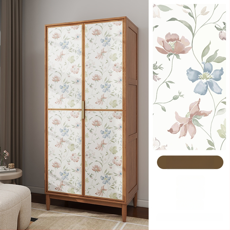 Гардеробен влагоустойчив против мухъл самозалепващ стикер с растителен мотив (PVC, 1 бр., стил френски, плосък стенен стикер; подходящ за всекидневна, спалня, кабинет, кухня и баня)