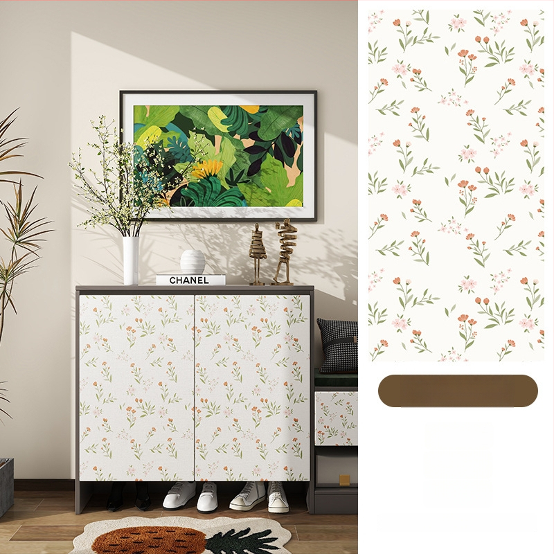 Гардеробен влагоустойчив против мухъл самозалепващ стикер с растителен мотив (PVC, 1 бр., стил френски, плосък стенен стикер; подходящ за всекидневна, спалня, кабинет, кухня и баня)