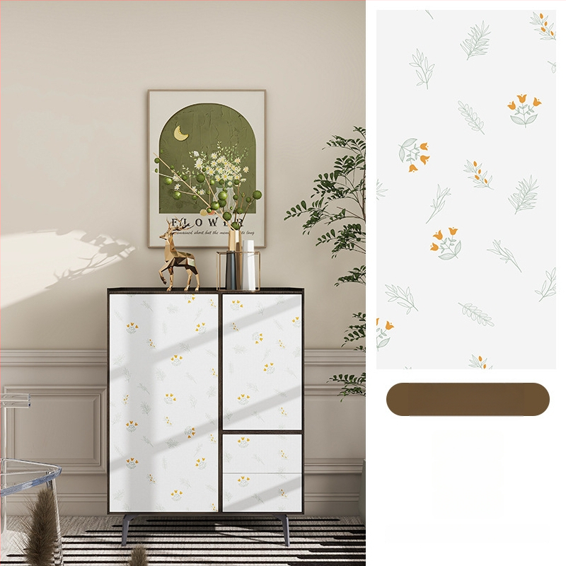 Гардеробен влагоустойчив против мухъл самозалепващ стикер с растителен мотив (PVC, 1 бр., стил френски, плосък стенен стикер; подходящ за всекидневна, спалня, кабинет, кухня и баня)