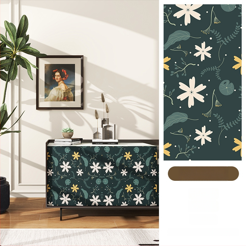 Гардеробен влагоустойчив против мухъл самозалепващ стикер с растителен мотив (PVC, 1 бр., стил френски, плосък стенен стикер; подходящ за всекидневна, спалня, кабинет, кухня и баня)