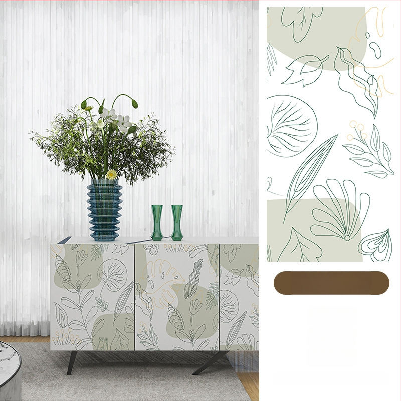 Гардеробен влагоустойчив против мухъл самозалепващ стикер с растителен мотив (PVC, 1 бр., стил френски, плосък стенен стикер; подходящ за всекидневна, спалня, кабинет, кухня и баня)