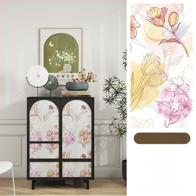Гардеробен влагоустойчив против мухъл самозалепващ стикер с растителен мотив (PVC, 1 бр., стил френски, плосък стенен стикер; подходящ за всекидневна, спалня, кабинет, кухня и баня)