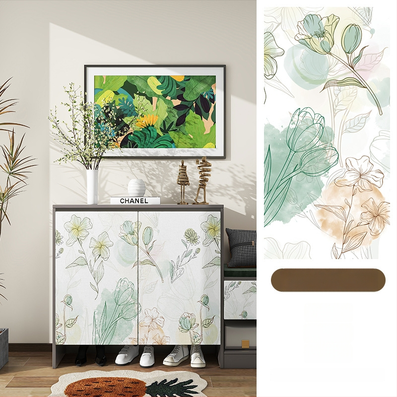 Гардеробен влагоустойчив против мухъл самозалепващ стикер с растителен мотив (PVC, 1 бр., стил френски, плосък стенен стикер; подходящ за всекидневна, спалня, кабинет, кухня и баня)