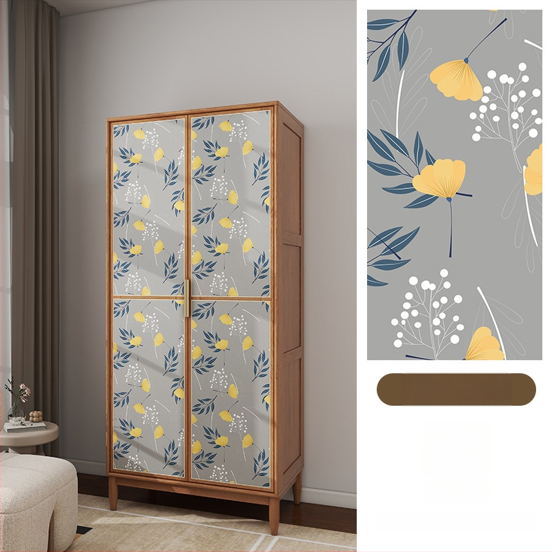 Гардеробен влагоустойчив против мухъл самозалепващ стикер с растителен мотив (PVC, 1 бр., стил френски, плосък стенен стикер; подходящ за всекидневна, спалня, кабинет, кухня и баня)