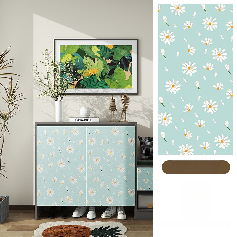 Гардеробен влагоустойчив против мухъл самозалепващ стикер с растителен мотив (PVC, 1 бр., стил френски, плосък стенен стикер; подходящ за всекидневна, спалня, кабинет, кухня и баня)