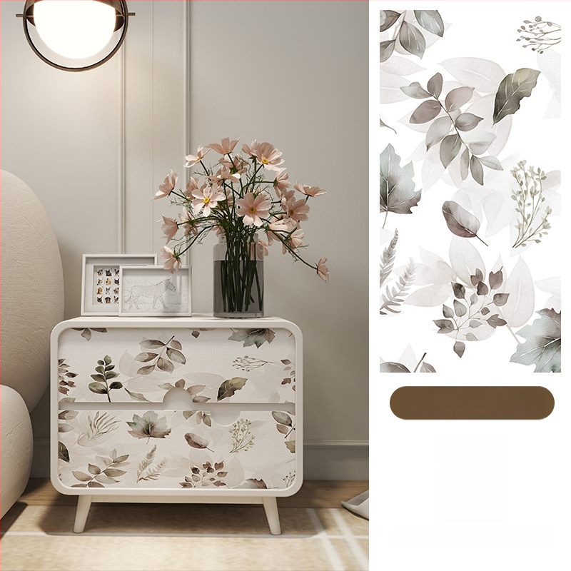 Гардеробен влагоустойчив против мухъл самозалепващ стикер с растителен мотив (PVC, 1 бр., стил френски, плосък стенен стикер; подходящ за всекидневна, спалня, кабинет, кухня и баня)