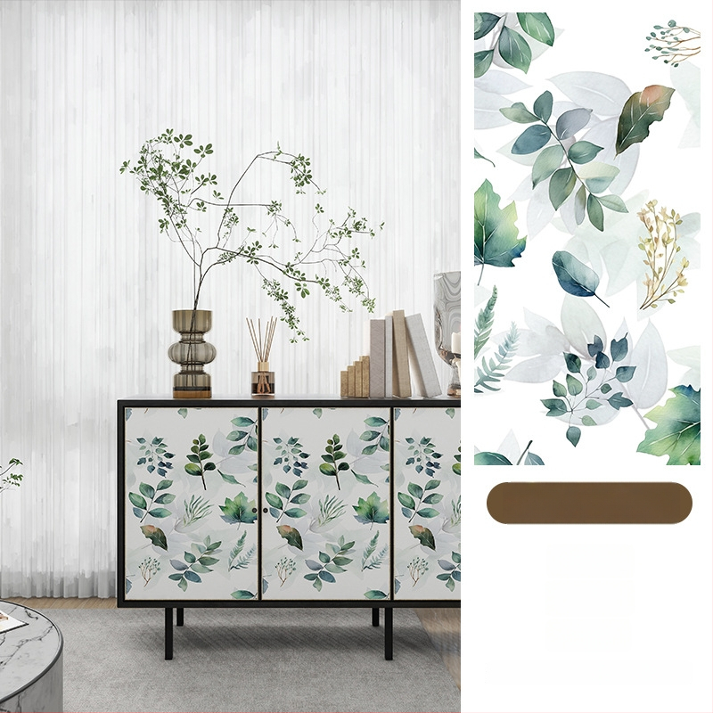 Гардеробен влагоустойчив против мухъл самозалепващ стикер с растителен мотив (PVC, 1 бр., стил френски, плосък стенен стикер; подходящ за всекидневна, спалня, кабинет, кухня и баня)