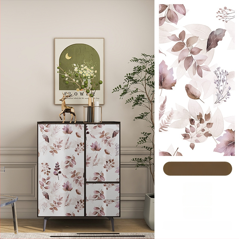 Гардеробен влагоустойчив против мухъл самозалепващ стикер с растителен мотив (PVC, 1 бр., стил френски, плосък стенен стикер; подходящ за всекидневна, спалня, кабинет, кухня и баня)