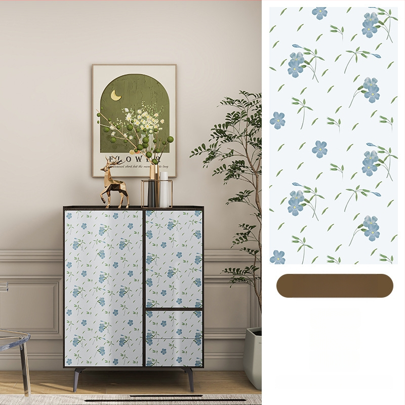Гардеробен влагоустойчив против мухъл самозалепващ стикер с растителен мотив (PVC, 1 бр., стил френски, плосък стенен стикер; подходящ за всекидневна, спалня, кабинет, кухня и баня)
