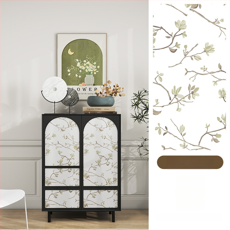 Гардеробен влагоустойчив против мухъл самозалепващ стикер с растителен мотив (PVC, 1 бр., стил френски, плосък стенен стикер; подходящ за всекидневна, спалня, кабинет, кухня и баня)