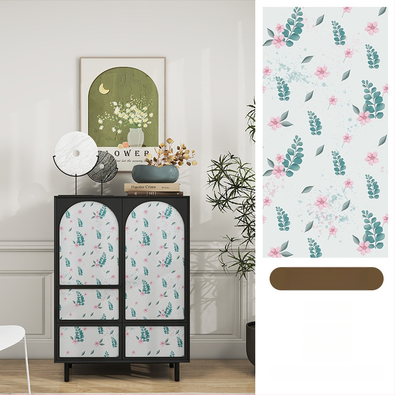 Гардеробен влагоустойчив против мухъл самозалепващ стикер с растителен мотив (PVC, 1 бр., стил френски, плосък стенен стикер; подходящ за всекидневна, спалня, кабинет, кухня и баня)