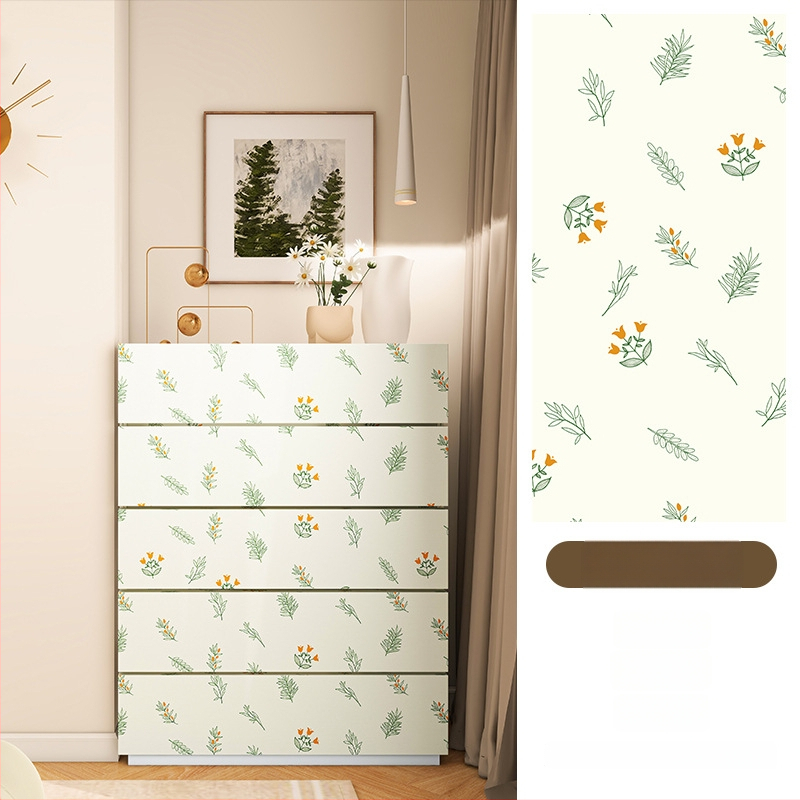 Гардеробен влагоустойчив против мухъл самозалепващ стикер с растителен мотив (PVC, 1 бр., стил френски, плосък стенен стикер; подходящ за всекидневна, спалня, кабинет, кухня и баня)