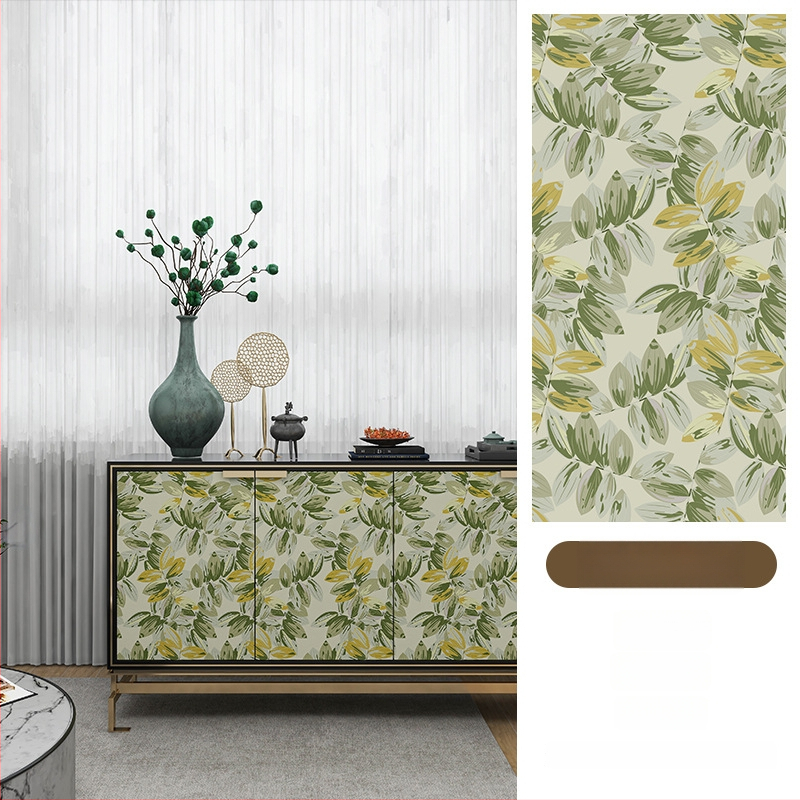 Гардеробен влагоустойчив против мухъл самозалепващ стикер с растителен мотив (PVC, 1 бр., стил френски, плосък стенен стикер; подходящ за всекидневна, спалня, кабинет, кухня и баня)