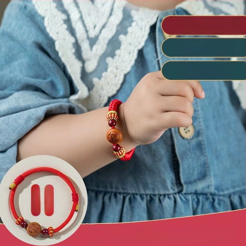 Детска гривна от cinnabar, ръчно преплетена, етно стил, мотив животно/зодия