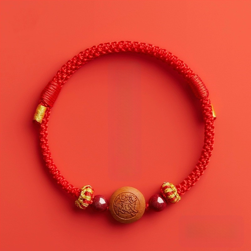 Детска гривна от cinnabar, ръчно преплетена, етно стил, мотив животно/зодия