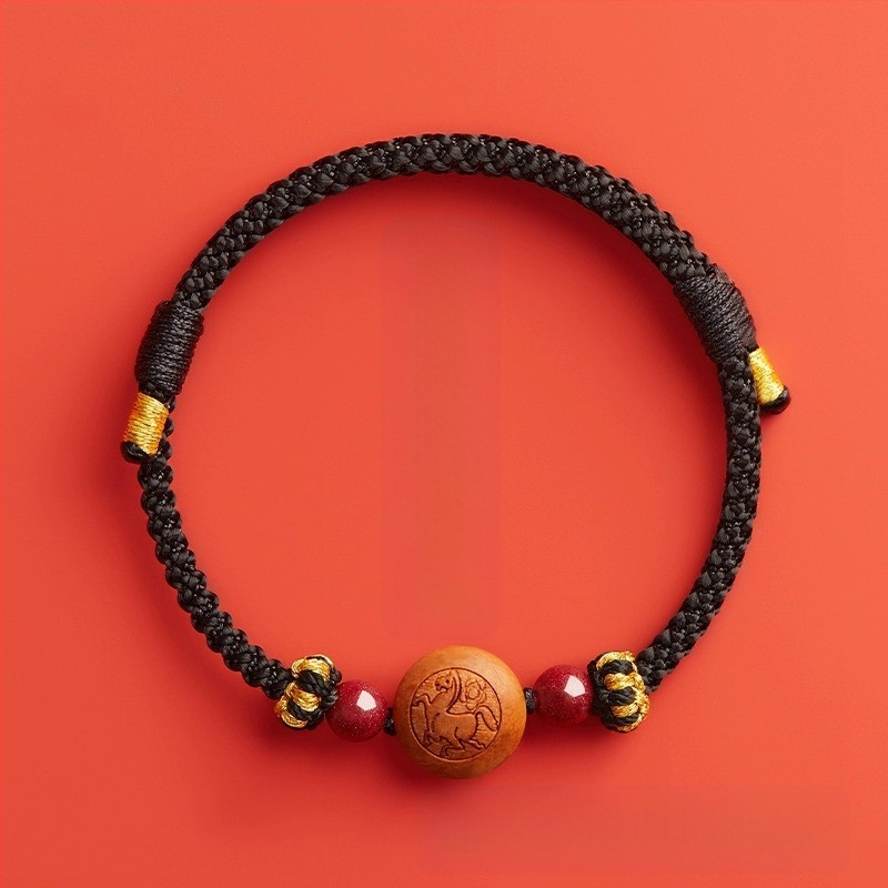 Детска гривна от cinnabar, ръчно преплетена, етно стил, мотив животно/зодия