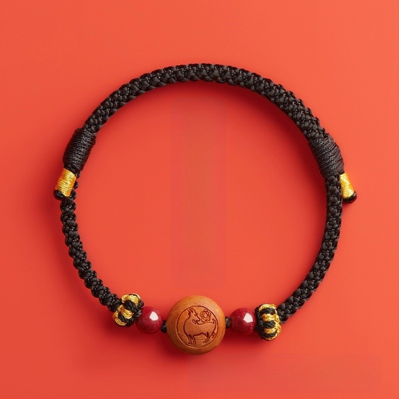 Детска гривна от cinnabar, ръчно преплетена, етно стил, мотив животно/зодия