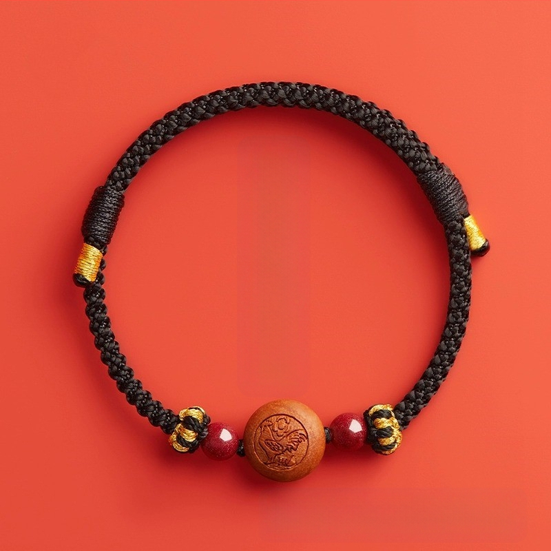 Детска гривна от cinnabar, ръчно преплетена, етно стил, мотив животно/зодия