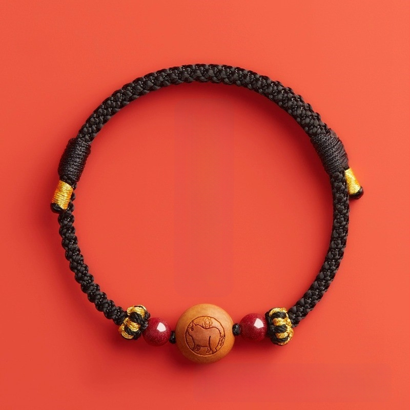 Детска гривна от cinnabar, ръчно преплетена, етно стил, мотив животно/зодия