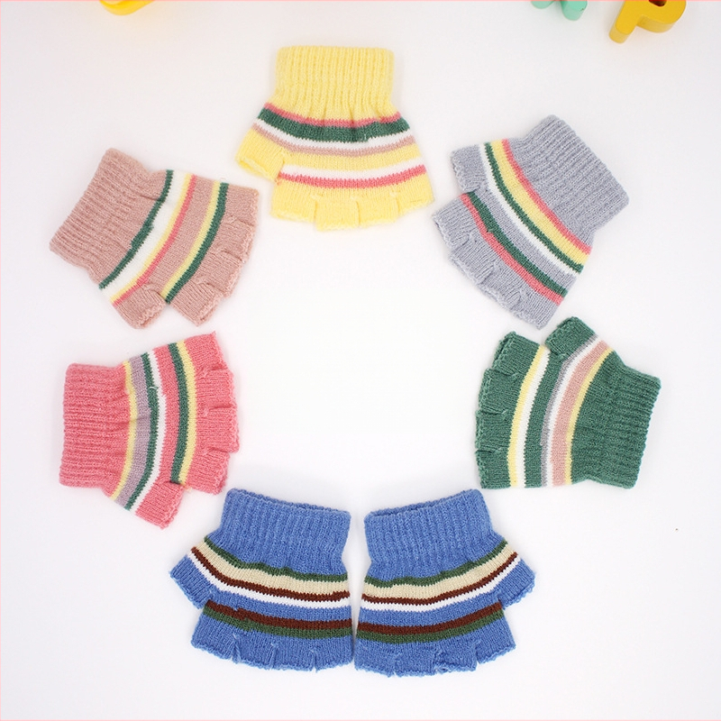 Adītas puspirksta cimdi zīdaiņiem vecumā 0–3 gadi, svītraini silti ziemai, pavasarim un rudenim