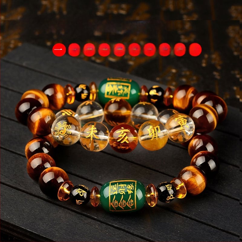 Браслет с тигрово око и зодиакални животни, будистки мъниста, ръчна изработка, унисекс