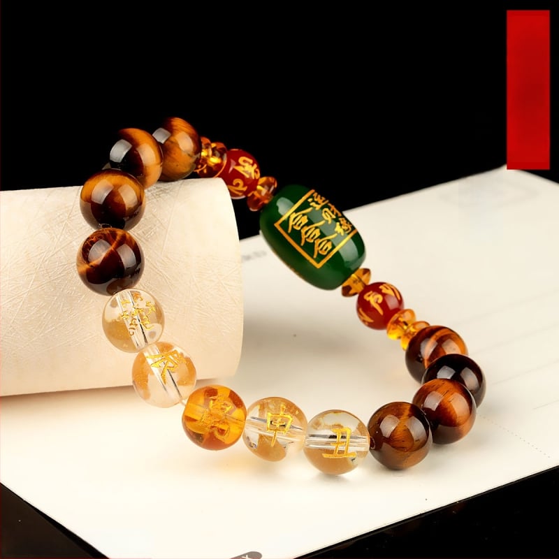 Браслет с тигрово око и зодиакални животни, будистки мъниста, ръчна изработка, унисекс