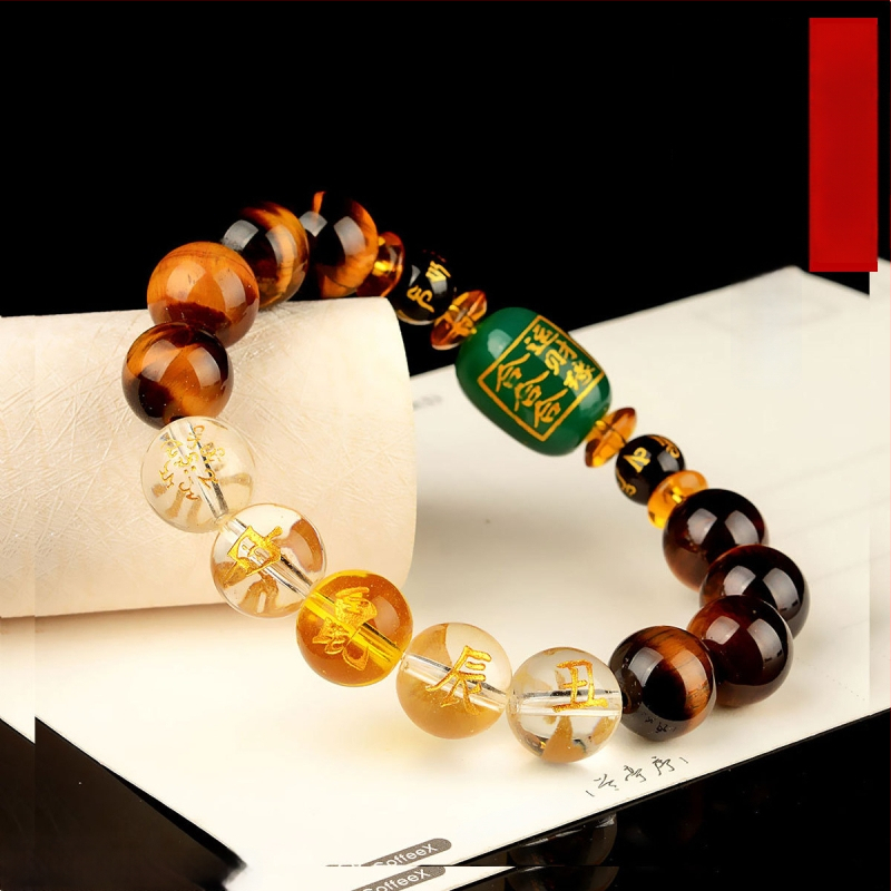 Браслет с тигрово око и зодиакални животни, будистки мъниста, ръчна изработка, унисекс