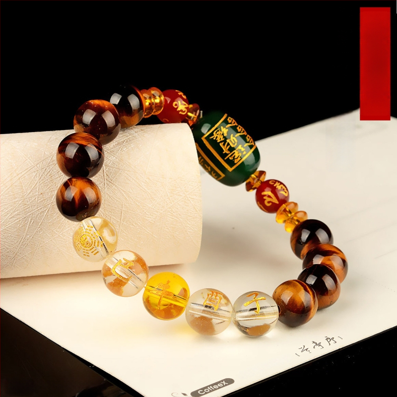 Браслет с тигрово око и зодиакални животни, будистки мъниста, ръчна изработка, унисекс