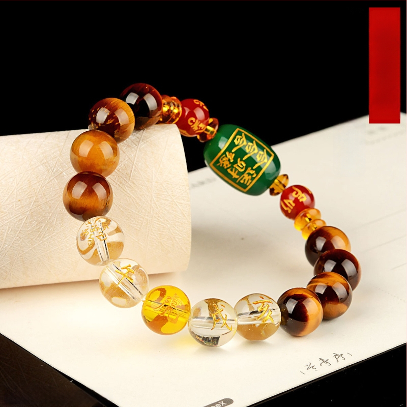 Браслет с тигрово око и зодиакални животни, будистки мъниста, ръчна изработка, унисекс