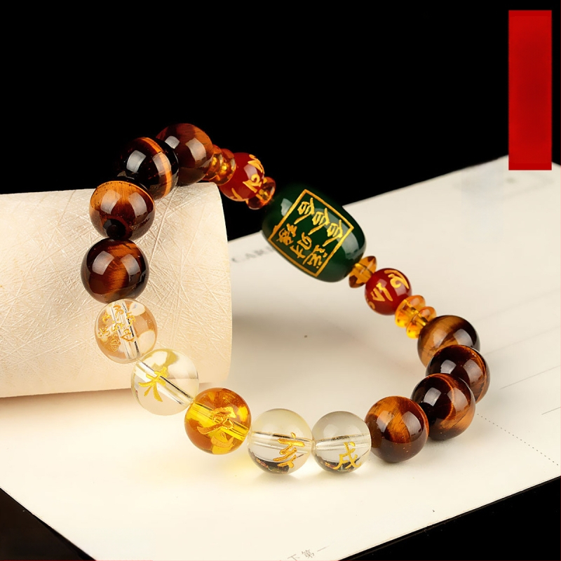 Браслет с тигрово око и зодиакални животни, будистки мъниста, ръчна изработка, унисекс