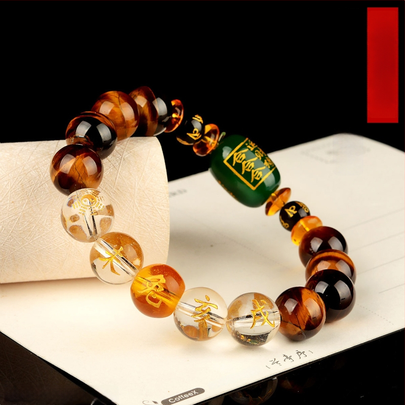 Браслет с тигрово око и зодиакални животни, будистки мъниста, ръчна изработка, унисекс