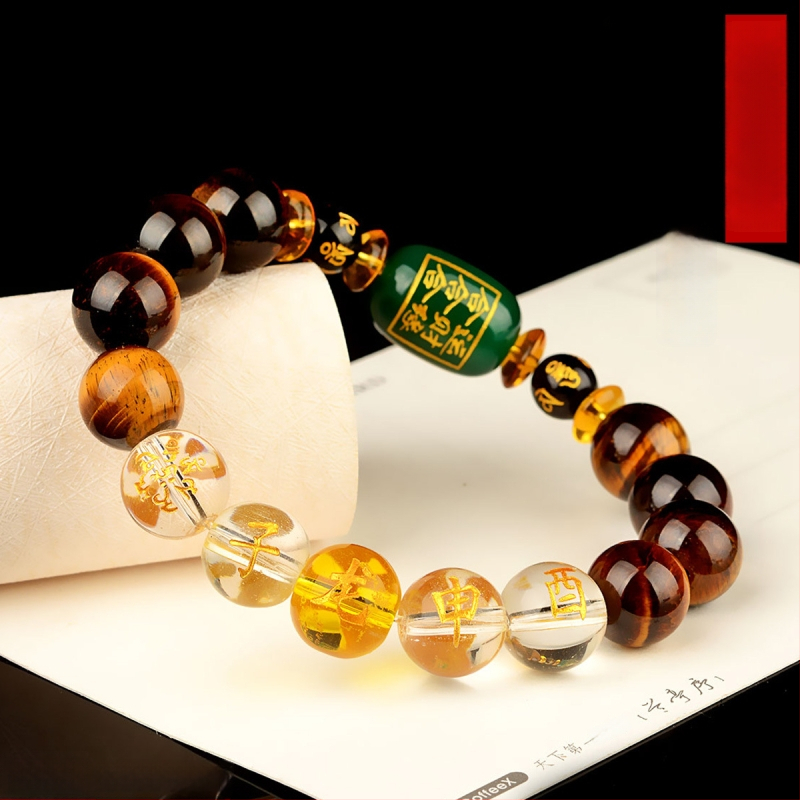 Браслет с тигрово око и зодиакални животни, будистки мъниста, ръчна изработка, унисекс