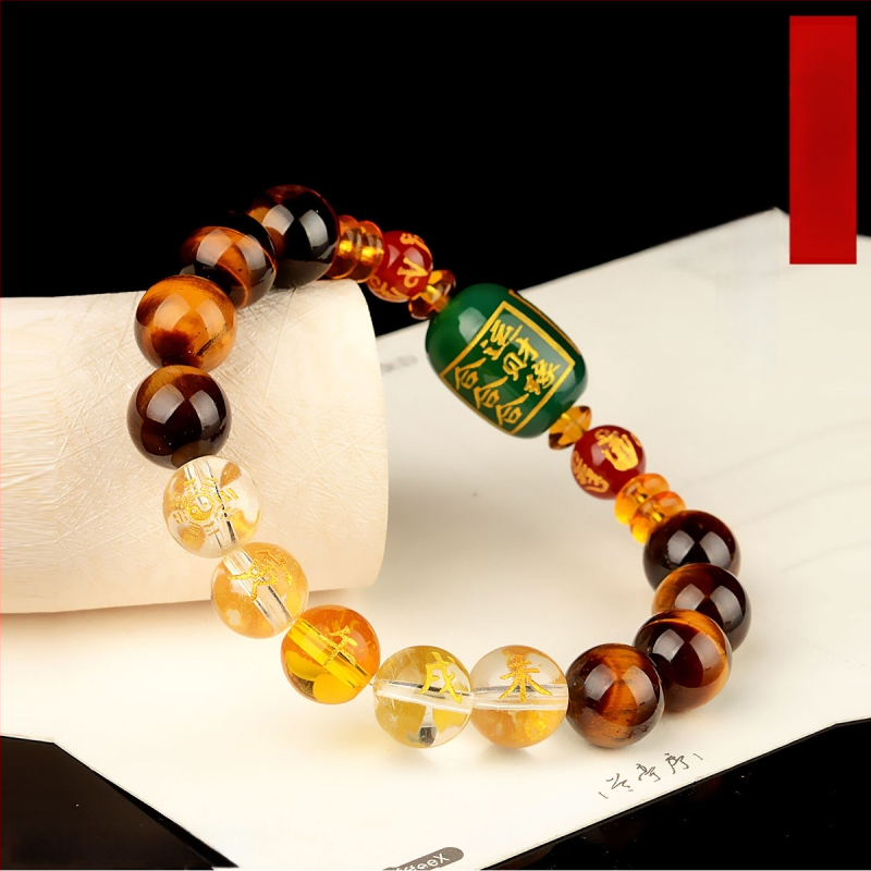 Браслет с тигрово око и зодиакални животни, будистки мъниста, ръчна изработка, унисекс