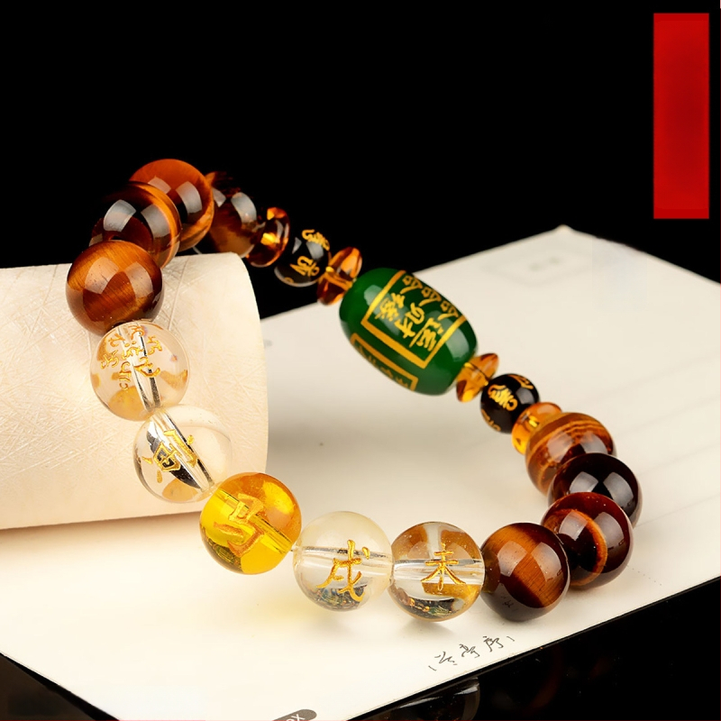 Браслет с тигрово око и зодиакални животни, будистки мъниста, ръчна изработка, унисекс